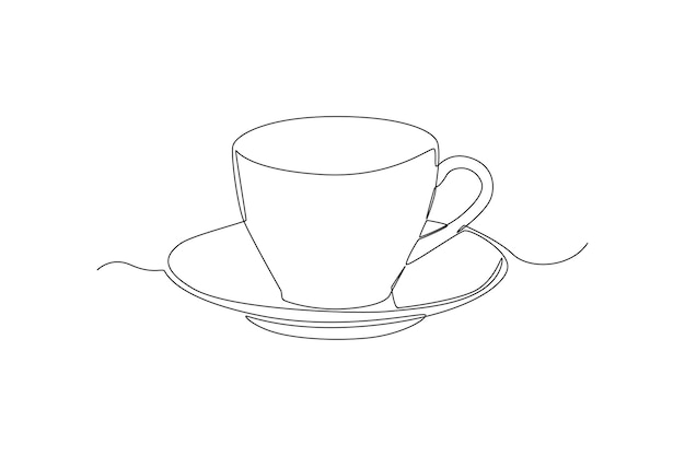 연속 한 줄 그리기 커피 또는 차 컵 주방 가전 제품 개념 한 줄 그리기 디자인 벡터 그래픽 그림