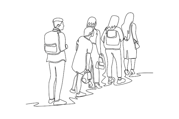 Vector continuous one line drawing concept of a crowd of happy people outdoors single line draw design vector graphic illustration