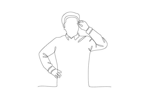 연속 한 선 그리기 의심과 생각 개념에 혼란스러운 사람들 Doodle 벡터 그림