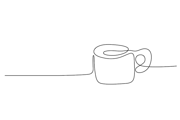 Continuous one line drawing of cup of tea or coffee Simple linear hot drink vector