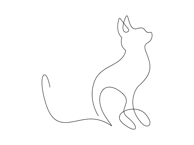 Continuous one line drawing of cute cat isolated on white background vector illustration pro vector