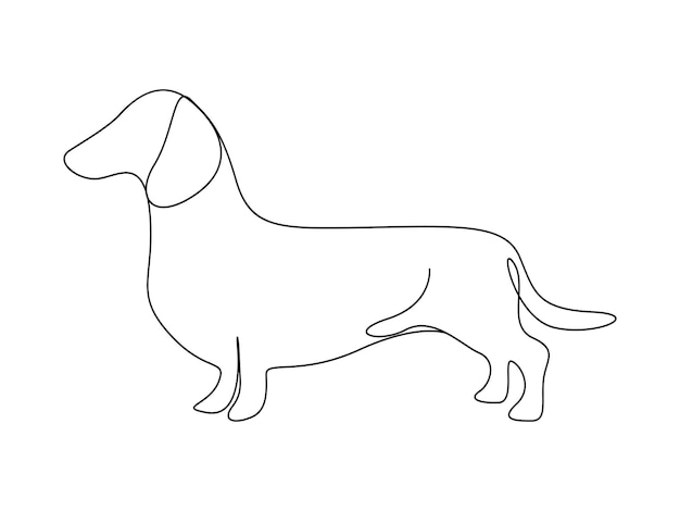 Vettore disegno continuo di una linea di una carina illustrazione vettoriale di un cane dachshund