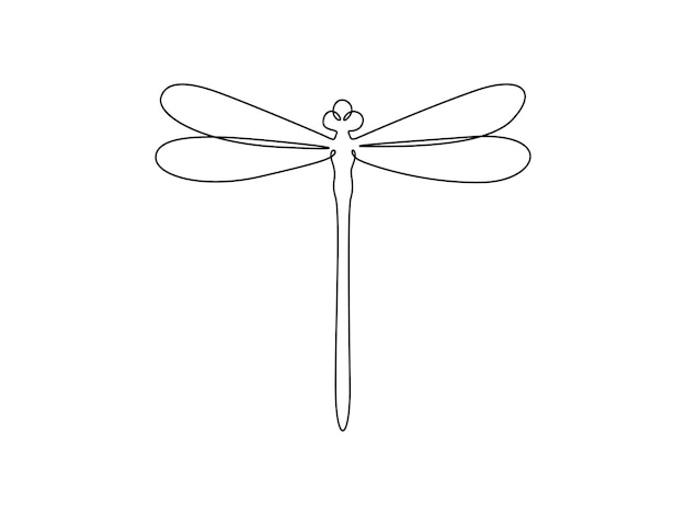 Vector continuous one line drawing of cute dragonfly vector illustration pro vector