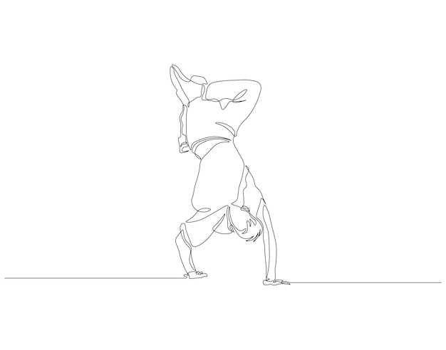 댄서 브레이크댄스 움직임의 연속적인 일선 그림 한 줄 그림 일러스트레이션 댄서 프리스타일