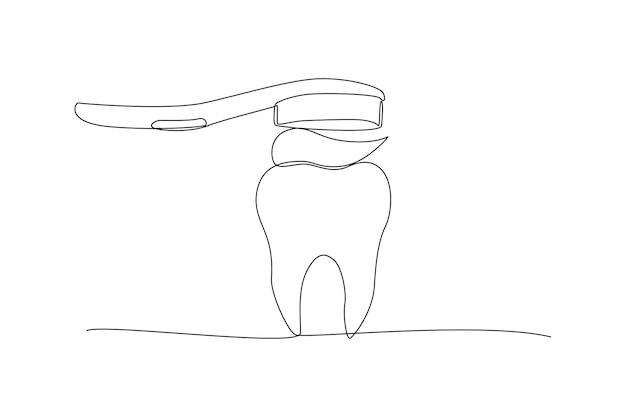 연속 한 줄 그림 치아 관리 치아 개념  ⁇ 터 일러스트레이션