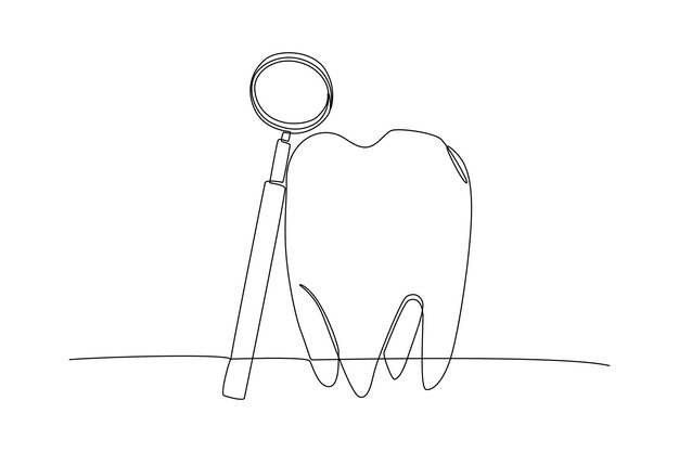 연속 한 줄 그림 치아 관리 치아 개념  ⁇ 터 일러스트레이션