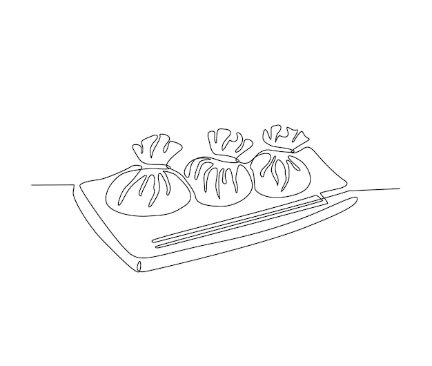 Continuous one line drawing of dim sum or shumay Dimsum simple line art vector design