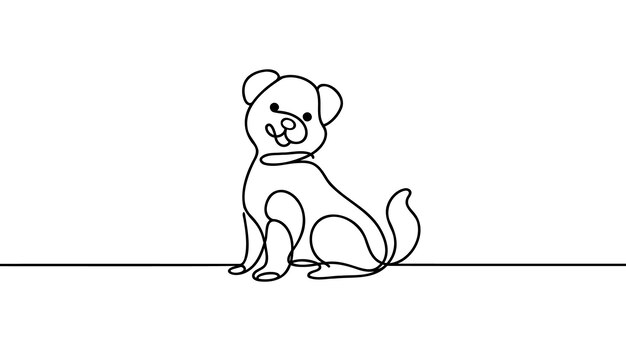 Vettore disegno continuo di un cane isolato su sfondo bianco