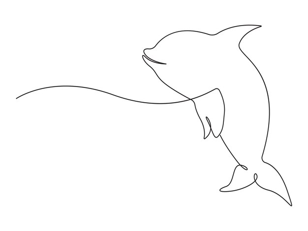 Vector continuous one line drawing of dolphin isolated on white background vector illustration pro vector