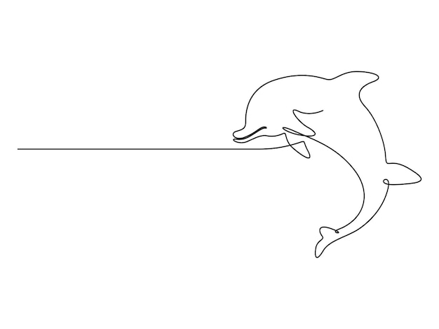 Continuous one line drawing of dolphin isolated on white background vector illustration pro vector