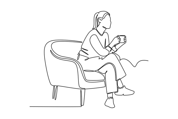 Vector continuous one line drawing drinking coffee concept doodle vector illustration
