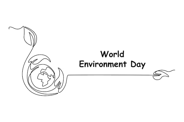 Непрерывный рисунок одной линии земля и окружающая среда Концепция Всемирного дня окружающей среды Дизайн векторной графической иллюстрации одной линии