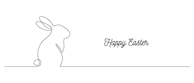 Continuous one line drawing of easter bunny cute rabbit silhouette with ears in simple linear style