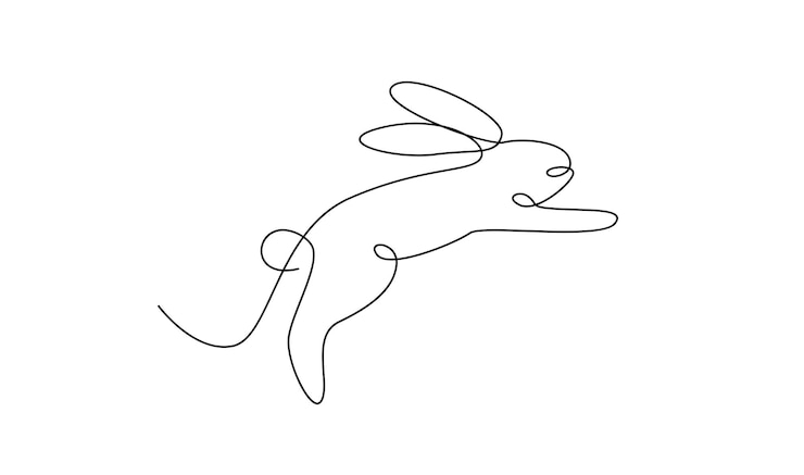 Vector 부활절 토끼 의 연속적 인 한 줄 그림