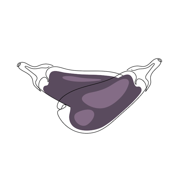 Continuous one line drawing of eggplant. Hand drawn vector illustration.