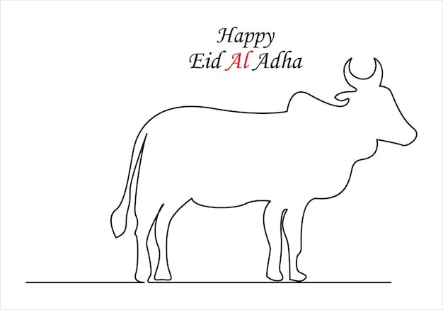 Disegno continuo di una linea di eid al-adha fuori linea illustrazione artistica vettoriale