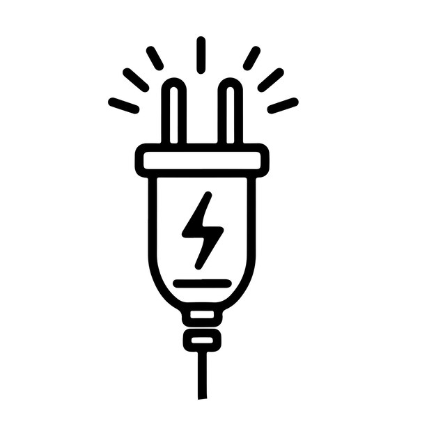 Continuous one line drawing Electric plug and Electricity light sign icon outline doodle vector