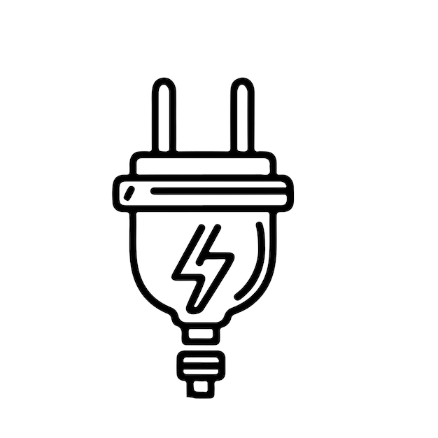 Continuous one line drawing electric plug and electricity light sign icon outline doodle vector