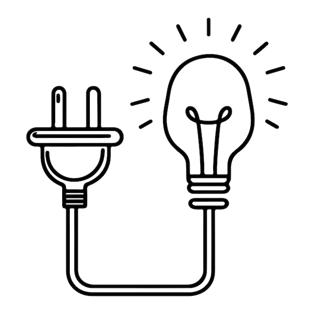 Continuous one line drawing Electric plug and Electricity light sign icon outline doodle vector