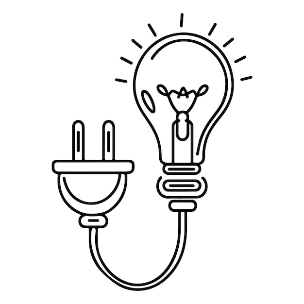 Continuous one line drawing Electric plug and Electricity light sign icon outline doodle vector