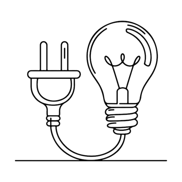 Continuous one line drawing Electric plug and Electricity light sign icon outline doodle vector