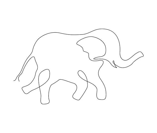 Continuous one line drawing of elephant simple big elephant line art design Editable active stroke vector