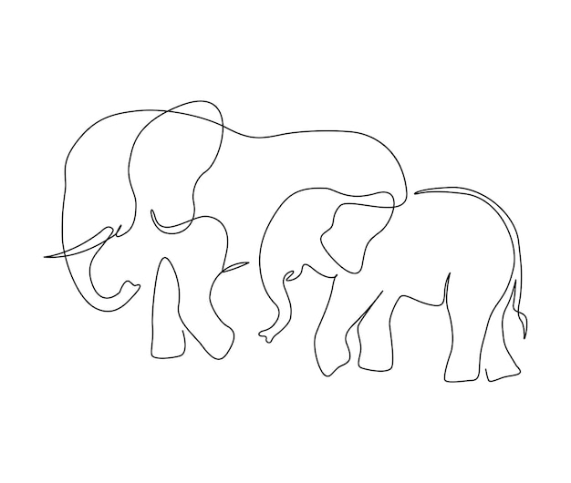 Vector continuous one line drawing of elephant simple big elephant line art design editable active stroke vector