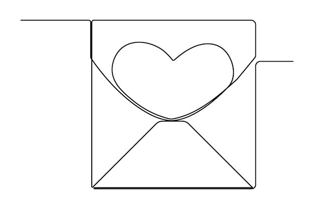 Vector continuous one line drawing of envelope with heart love letter vector illustration