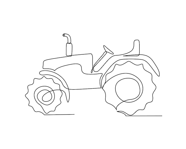 continuous one line drawing of farmers tractor