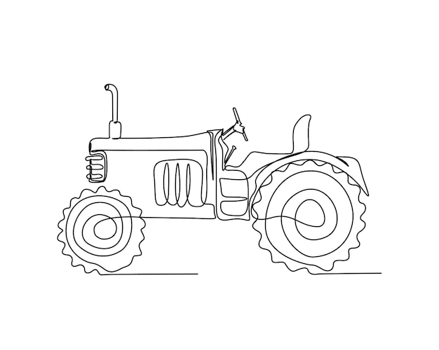 continuous one line drawing of farmers tractor