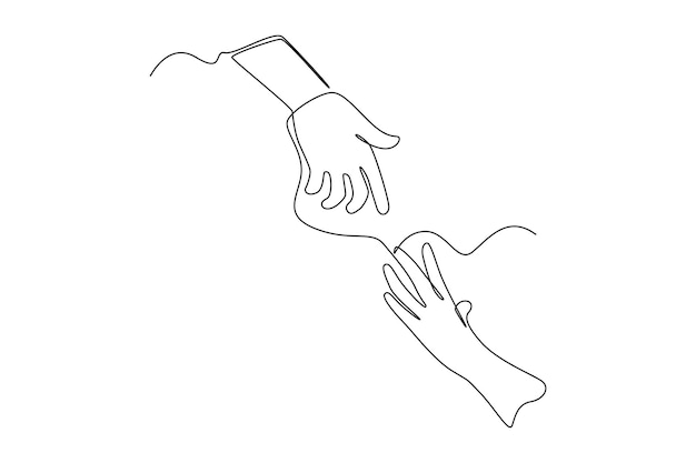 Continuous one line drawing father's hand grabs son's hand Raising teens concept Single line draw design vector graphic illustration