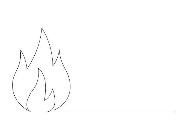 Continuous one line drawing of fire flame vector illustration premium vector