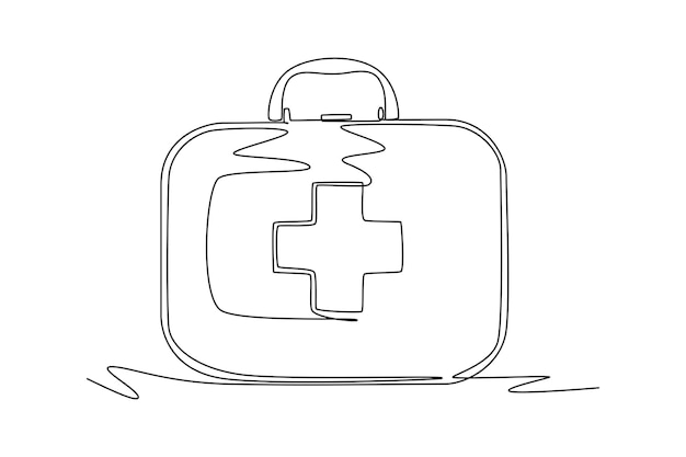 Vector continuous one line drawing of first aid box saving lives or emergency accident health care teamwork single line draw design vector illustration