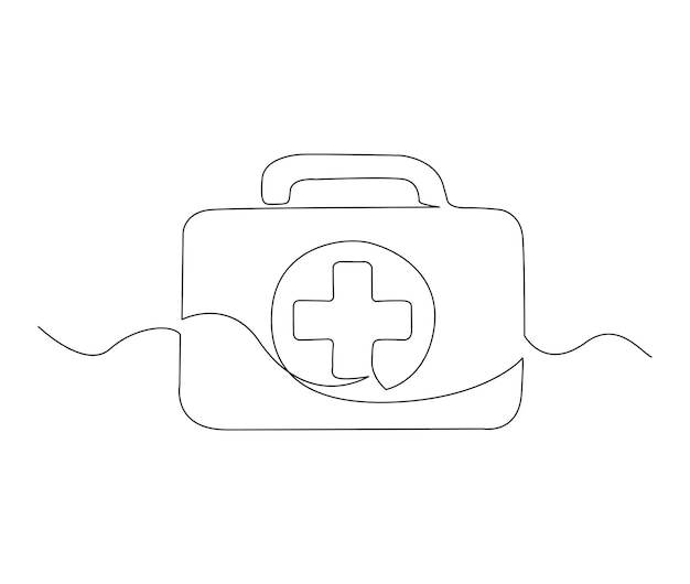 Continuous one line drawing of first aid kit box simple medical box line art vector illustration Editable stroke