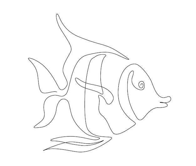 Continuous one line drawing of fish Simple butterflyfish outline vector illustration