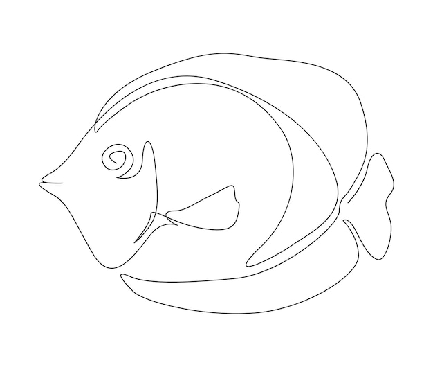 Disegno continuo di una linea di pesce semplice illustrazione vettoriale del profilo del pesce farfalla