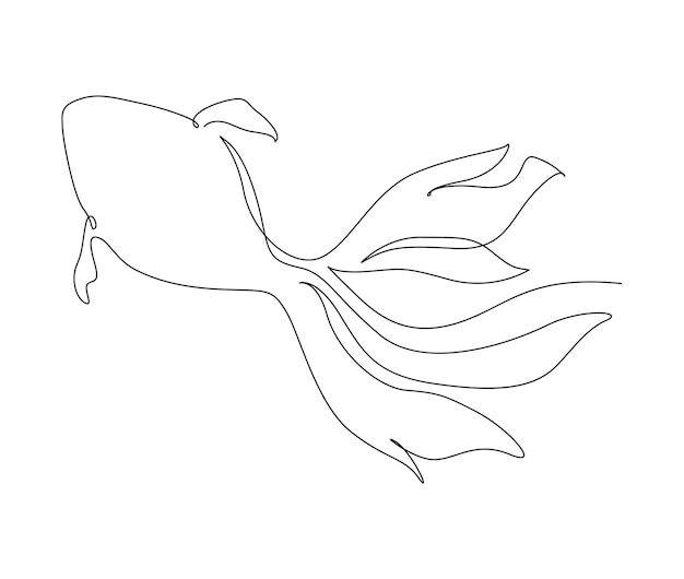 Continuous one line drawing of fish Simple golden fish outline vector illustration Top View