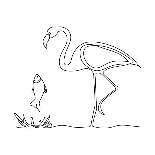 Continuous one line drawing of Flamingo outline Vector illustration design