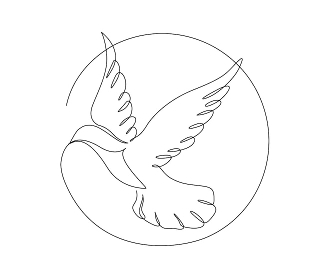 Vector continuous one line drawing of flying bird in circle line minimalist bird dove pigeon outline