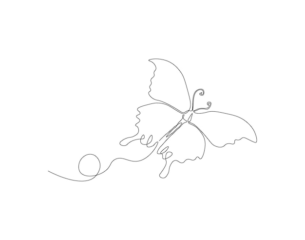 Continuous one line drawing of flying butterfly One line drawing illustration of butterfly flying