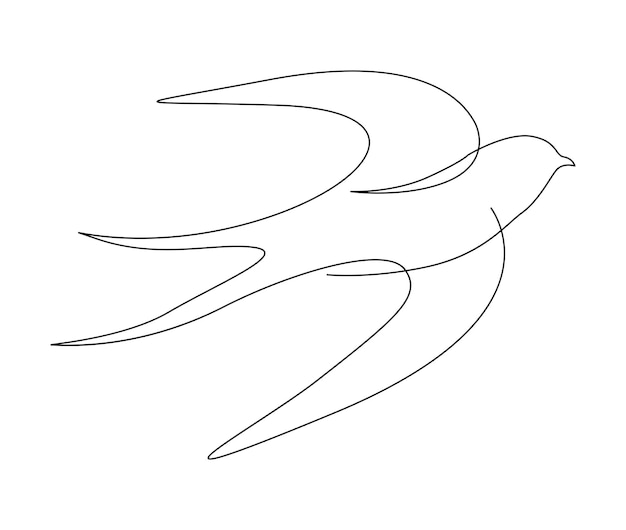 Continuous one line drawing of flying swallow bird Simple barn swallow outline vector illustration