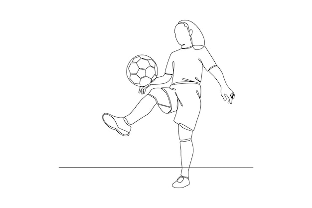 Continuous one line drawing Funny female football players concept Doodle vector illustration