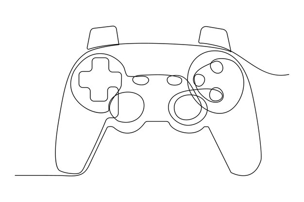 Continuous one line drawing of game stick Joystick gaming controller outline vector illustration