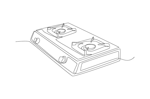 Fornello a gas con disegno a linea continua concetto di elettrodomestici da cucina illustrazione grafica vettoriale con disegno a linea singola