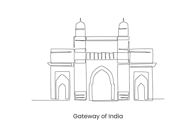 Непрерывный однолинейный рисунок ворот индии мумбаи индия достопримечательности концепции однолинейный рисунок дизайн векторной графической иллюстрации