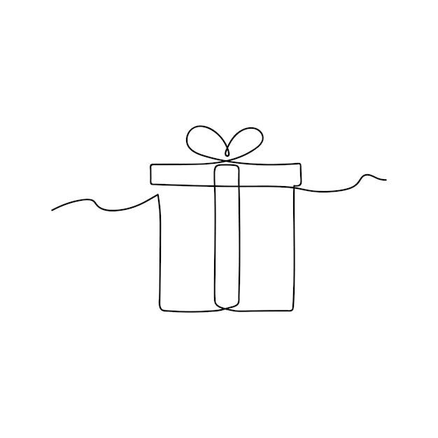 Continuous one line drawing of gift box with bow and ribbon