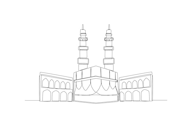 Continuous one line drawing Hajj or Pilgrimage Background Hajj and umrah concept Single line draw design vector graphic illustration