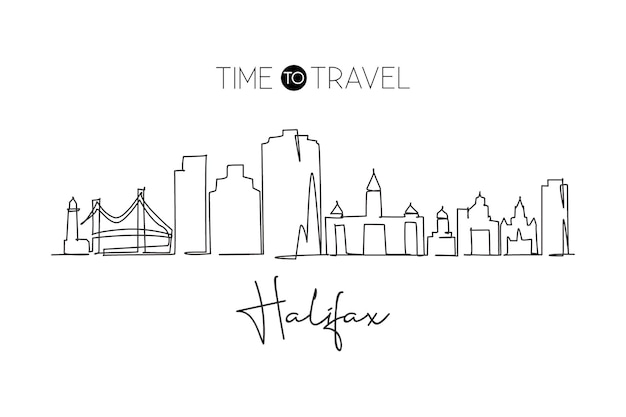 Continuous one line drawing of Halifax skyline Nova Scotia Canada Beautiful landmark design vector