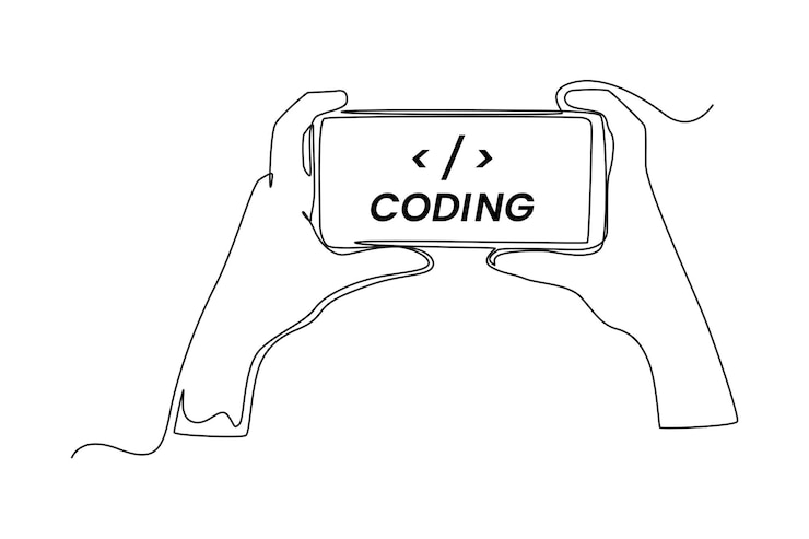Premium Vector | Continuous one line drawing hand hold coding ...