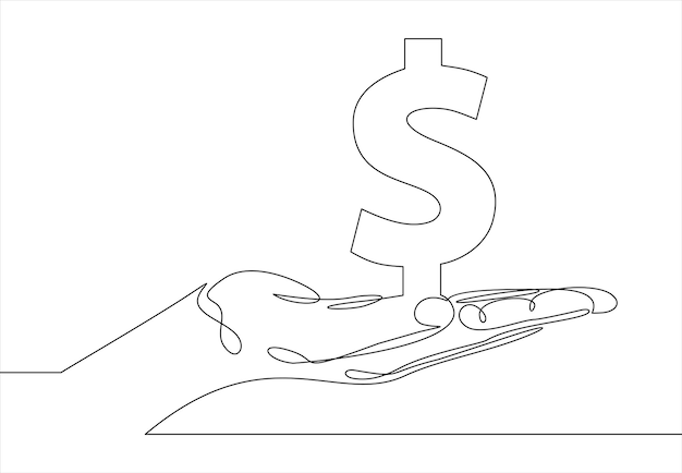 Continuous one line drawing of hand hold dollar sign